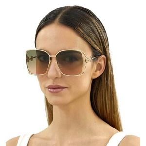 Gucci Sunglasses GG1020S 001 Gold Green Rose Gradient Oversized Square Women